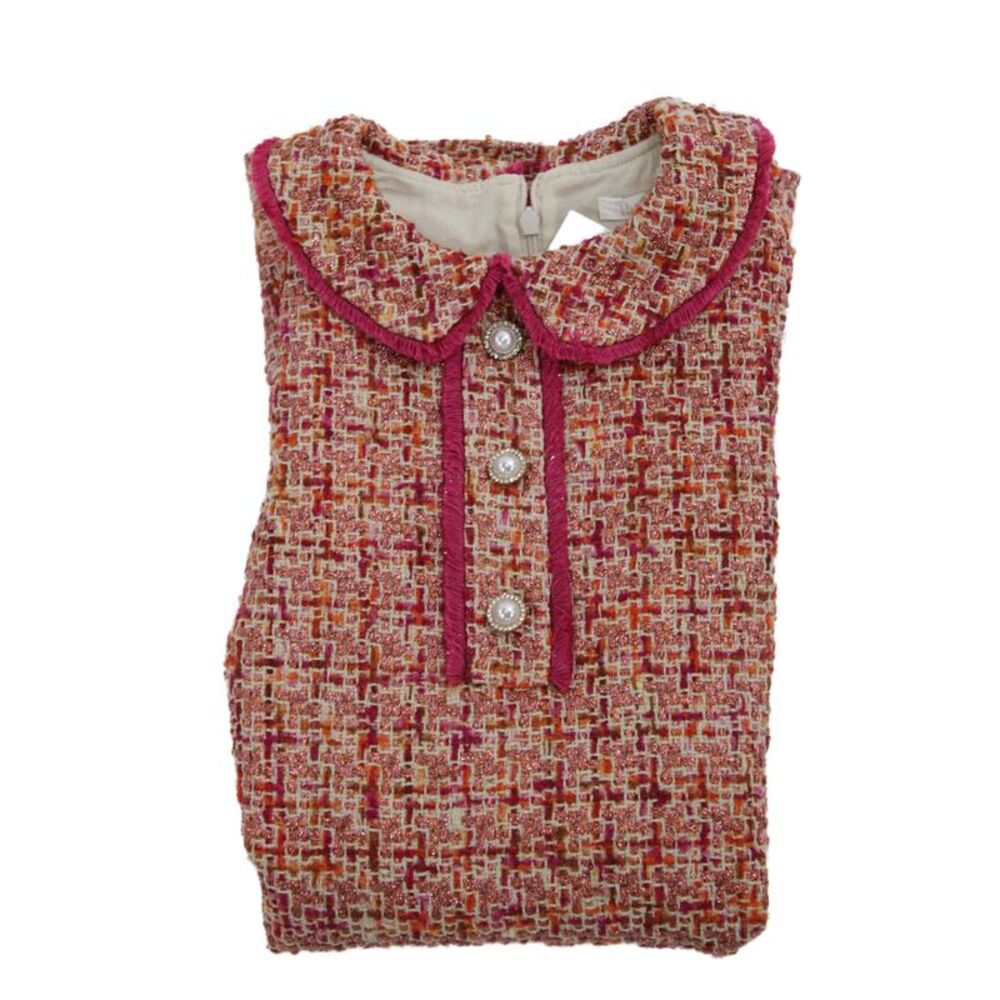Patachou Girls Tweed Pearl Button Dress Pink Size 8Y
